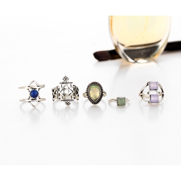 5 PCS Opal Crystal Mix Midi Ring Set - Picture 6 of 6